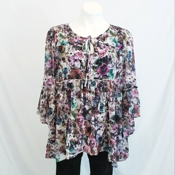 *Last Chance* NWOT Jessica Simpson Maternity Floral Semi Sheer Peasant Blouse - Picture 1 of 11